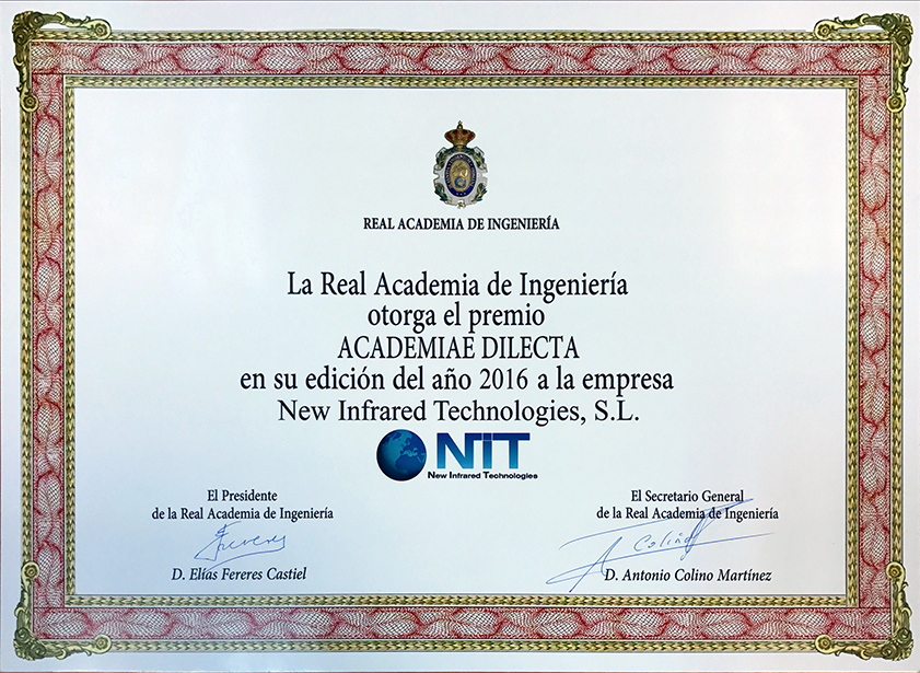 Diploma que acredita a New Infrared Technologies, S.L. como empresa Academiae Dilecta 2016